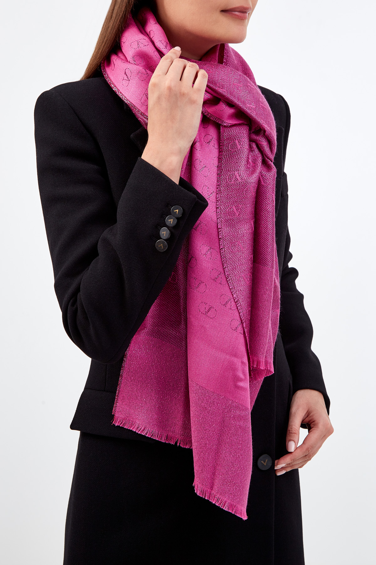 Яркий шарф из кашемира и шелка VLOGO Signature с логотипом бренда VALENTINO GARAVANI, цвет фиолетовый, размер M - фото 2