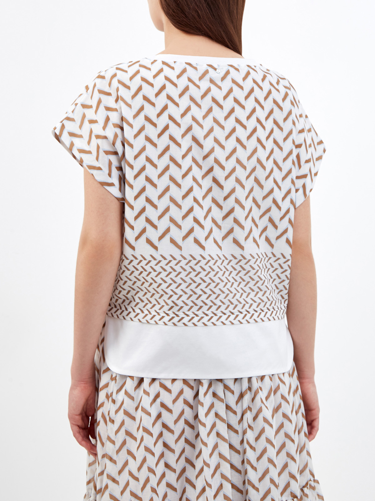 Свободная блуза из тонкого хлопка с принтом LORENA ANTONIAZZI, цвет белый, размер 44;42 - фото 4