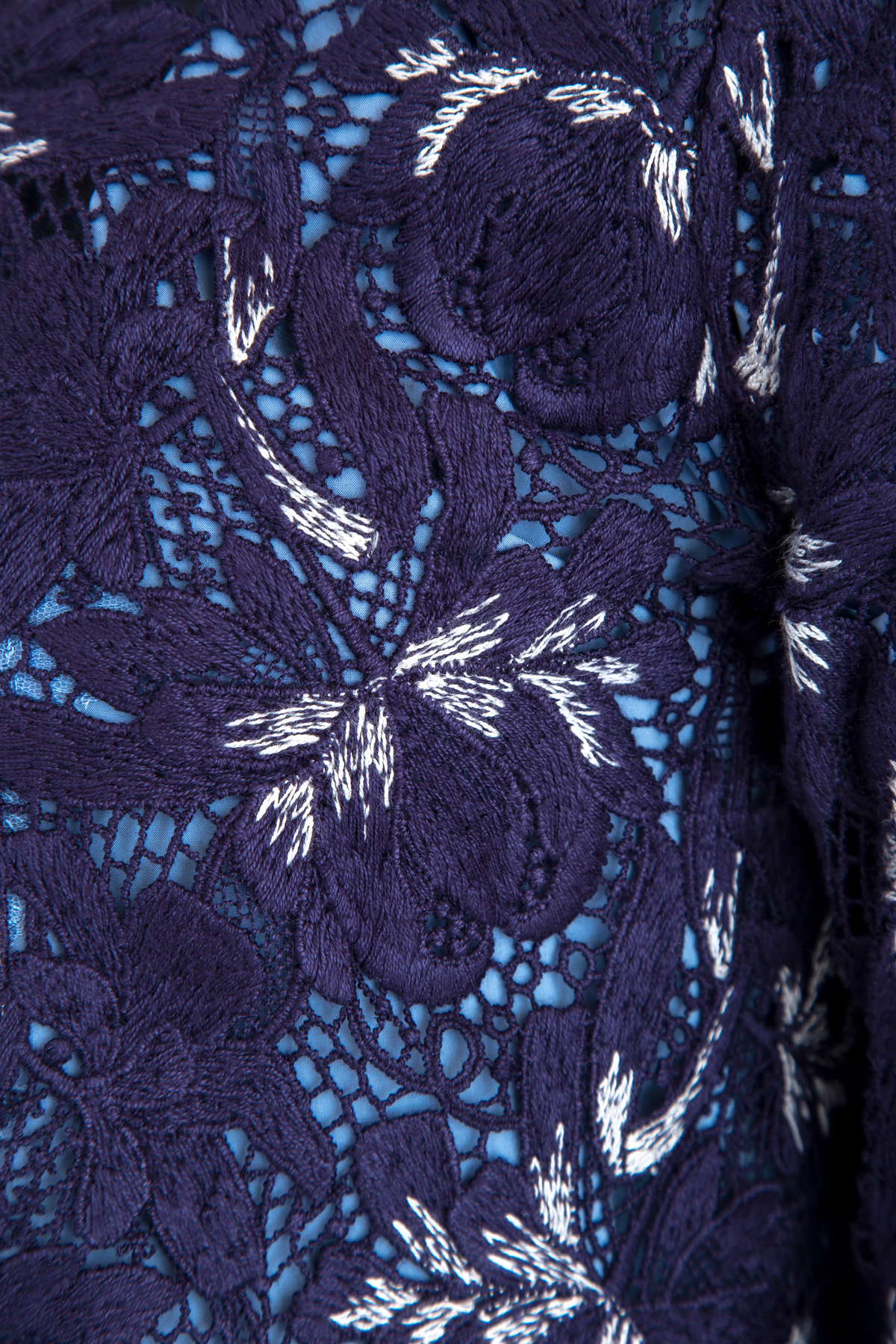 Легкое пальто прямого кроя из кружева макраме с рукавами ¾ ERMANNO SCERVINO, цвет синий, размер 40;44;48 - фото 5