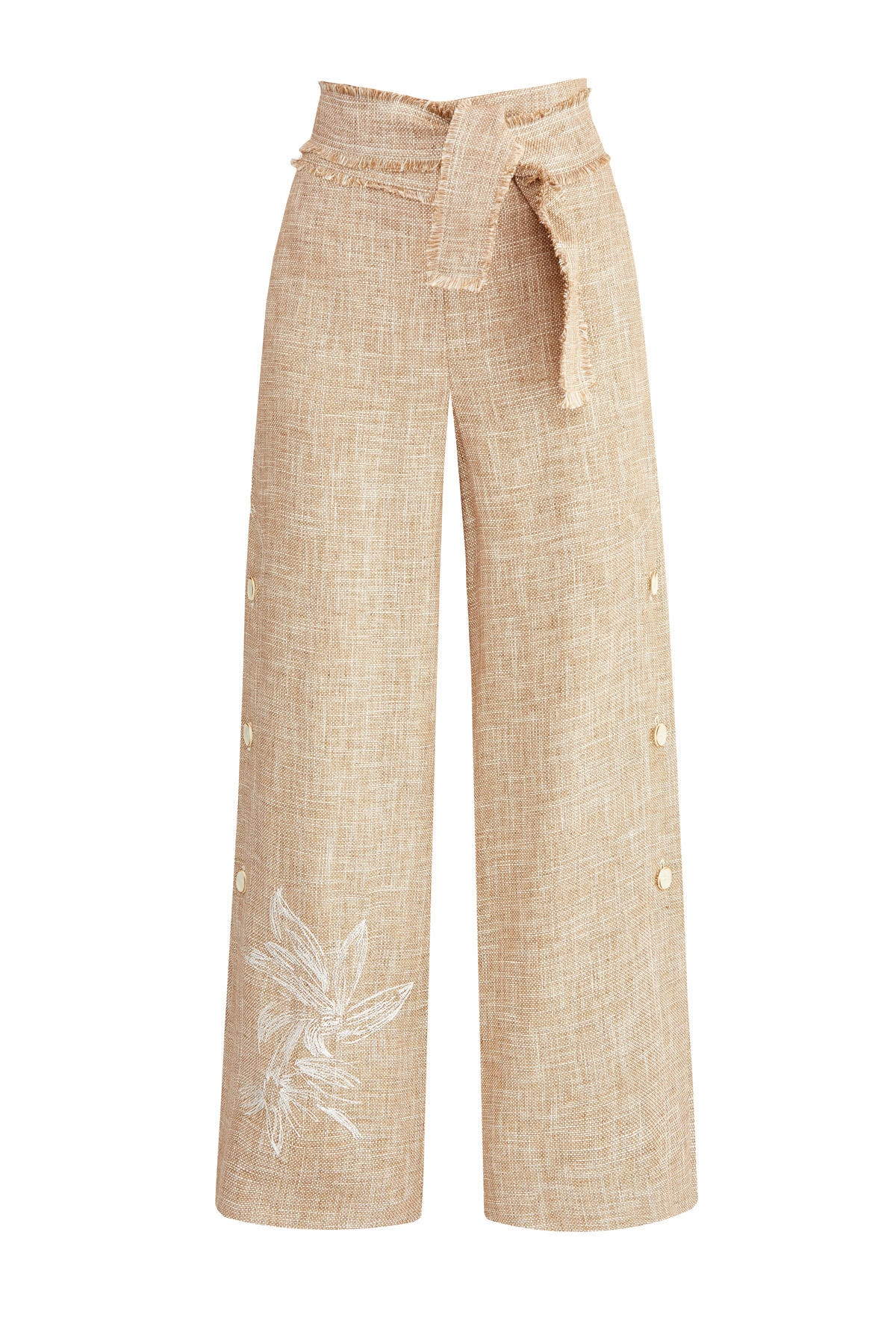 Брюки из фактурного льна с вышивкой и широким поясом LORENA ANTONIAZZI, цвет бежевый, размер 40;42 - фото 1