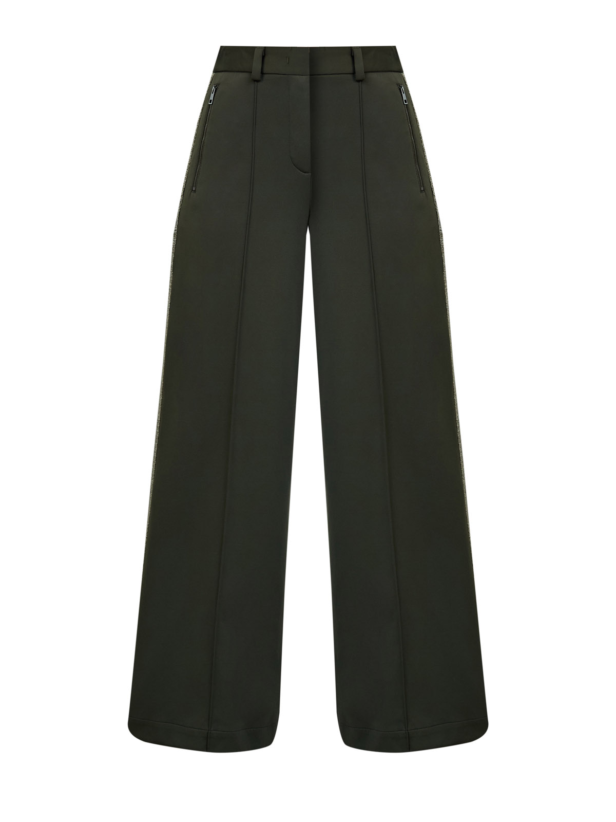 Широкие брюки с лампасами из трикотажа ламе 85320₽