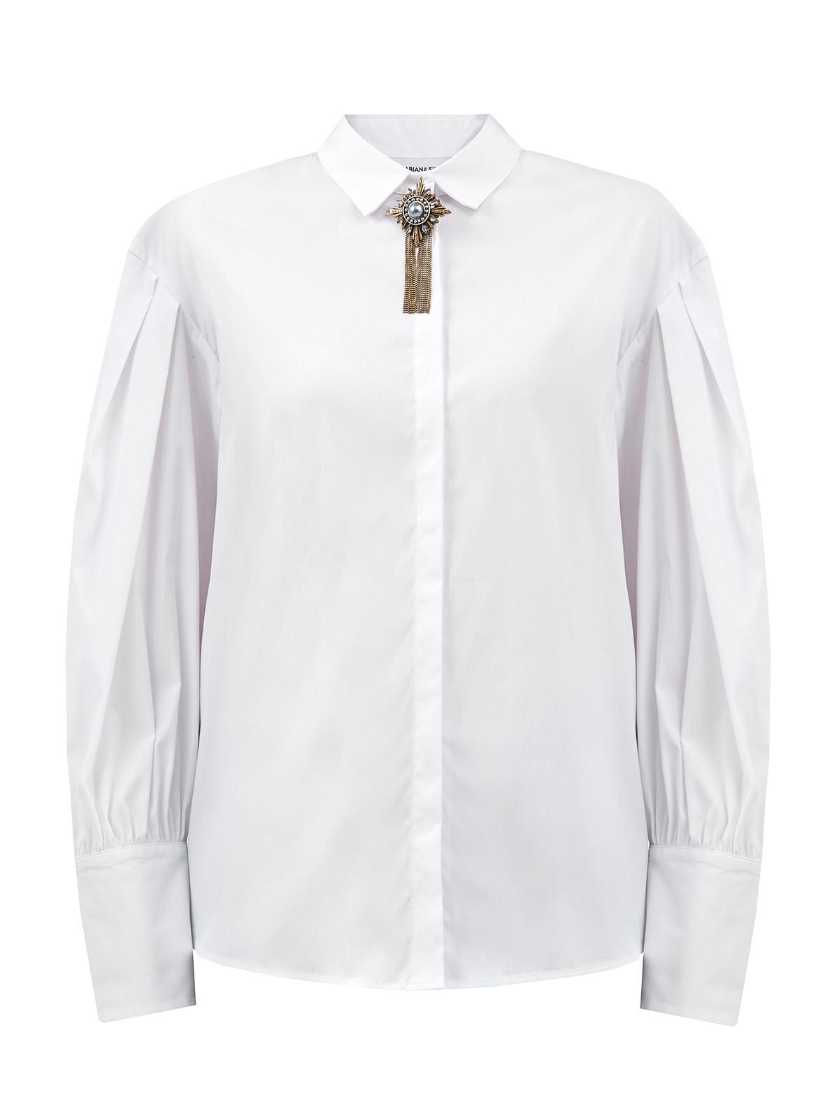 Рубашка с объемными рукавами и ювелирной брошью FABIANA FILIPPI, цвет белый, размер 42;44