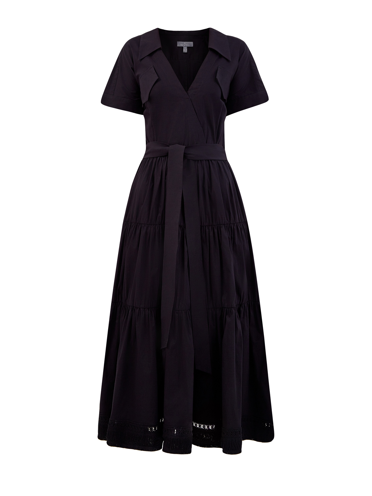 Платье из хлопка с объемным подолом и ажурной бахромой RE VERA, цвет черный, размер 44;46;42 - фото 1