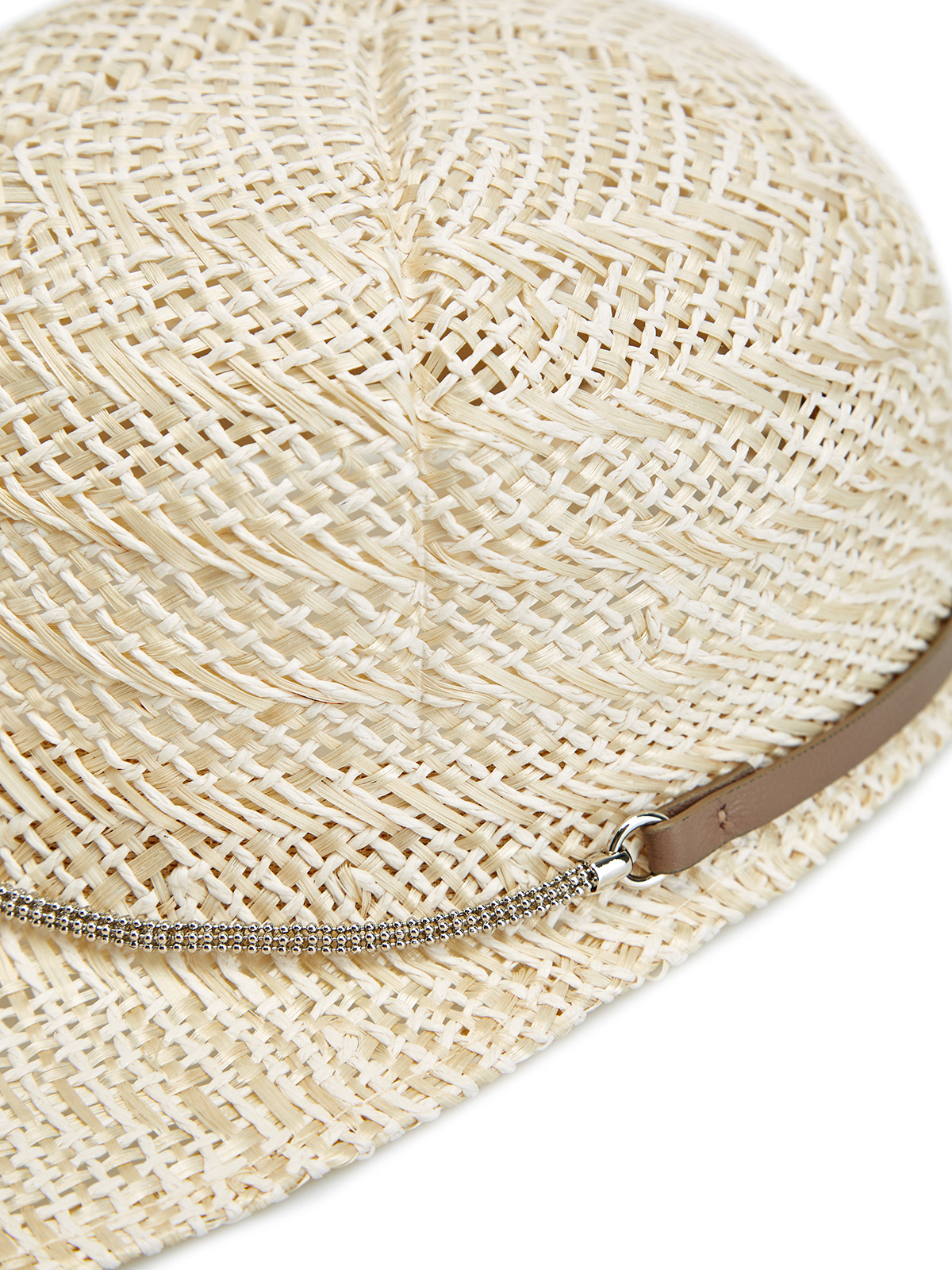 Плетеная кепка с кожаным ремешком и цепочками PESERICO, цвет бежевый, размер M;L - фото 4