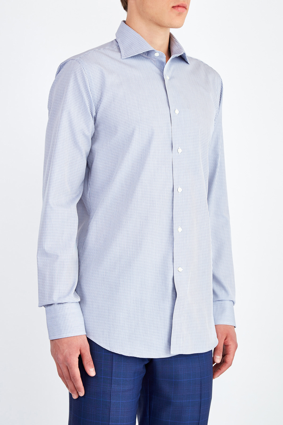 Классическая рубашка из хлопка Impeccabile с тканым микро-принтом CANALI, цвет голубой, размер 48;50;52;58 - фото 3