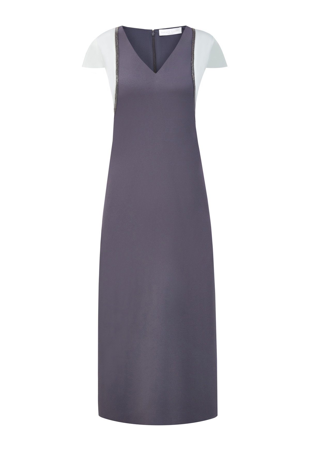 Платье-миди из крепа с мерцающей вышивкой FABIANA FILIPPI, цвет серый, размер 42 - фото 1