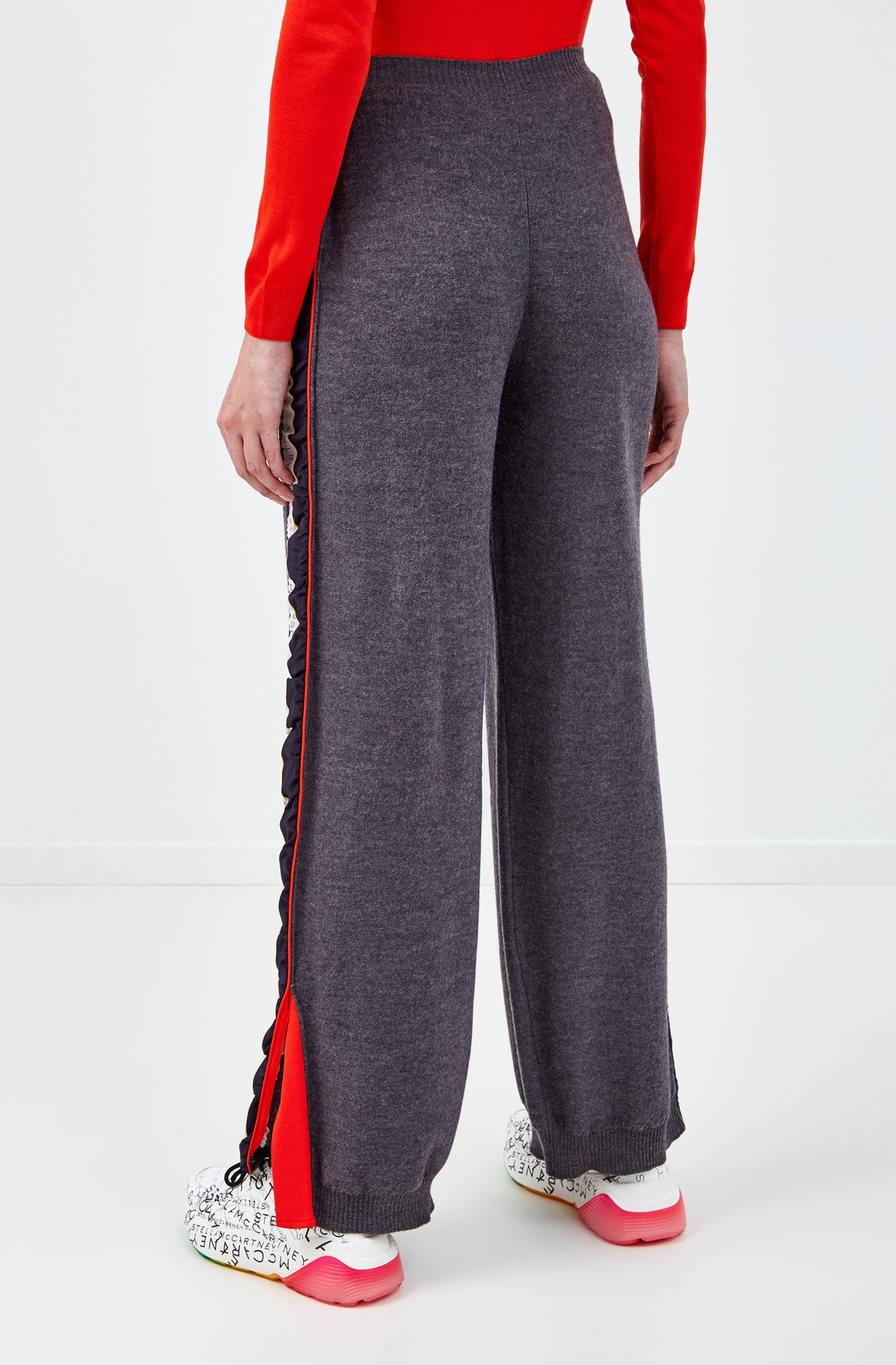 Шерстяные брюки-джоггеры с лампасами из шелка STELLA McCARTNEY, цвет серый, размер S;XS - фото 4