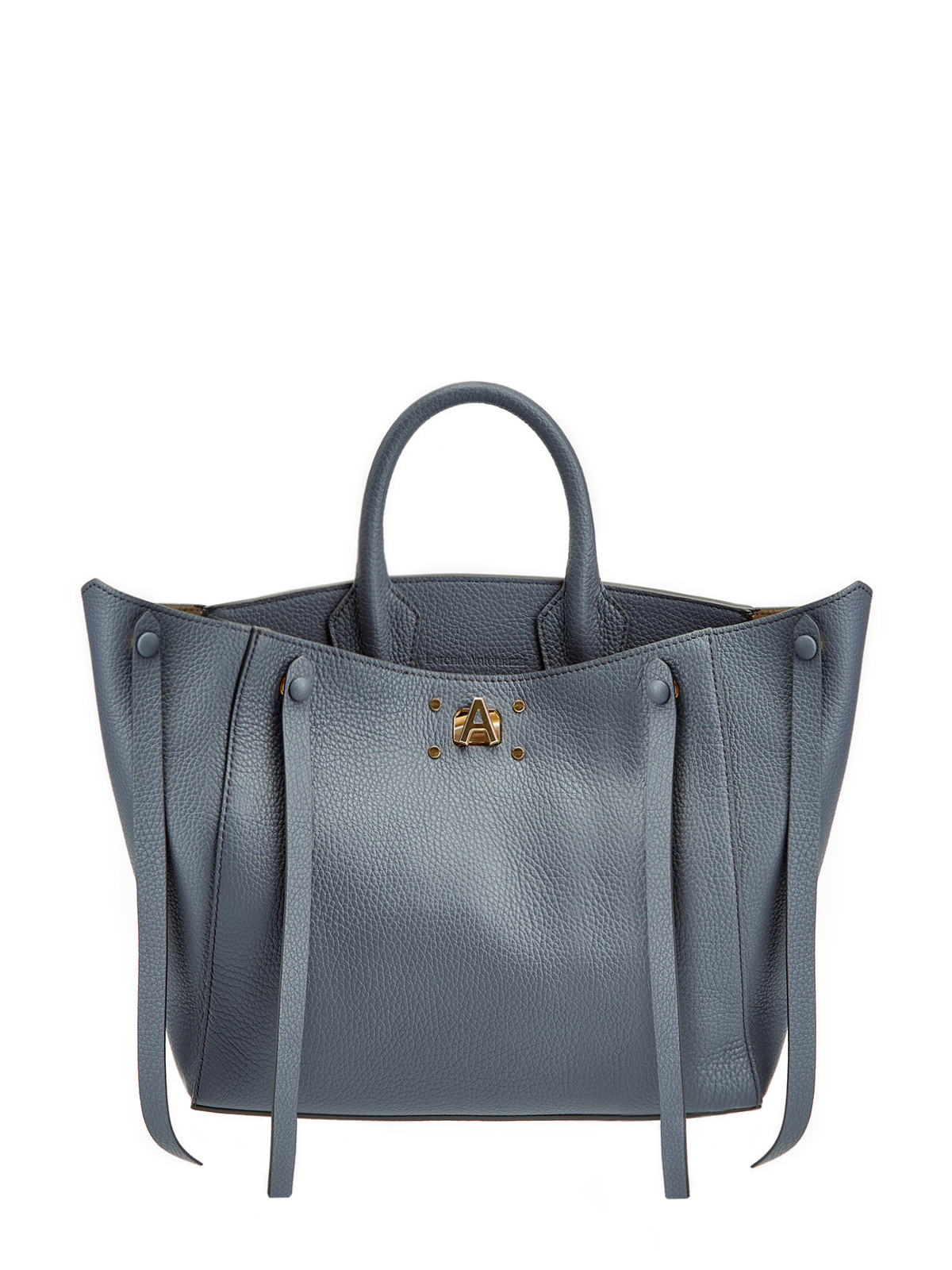 Кожаная сумка-тоут со съемным ремнем и литой монограммой LORENA ANTONIAZZI, цвет синий, размер 38;40;42;44 - фото 1