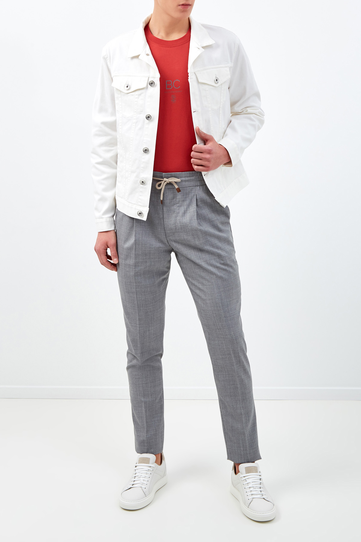 Шерстяные брюки в стиле casual BRUNELLO CUCINELLI, цвет серый, размер 48;50 - фото 2