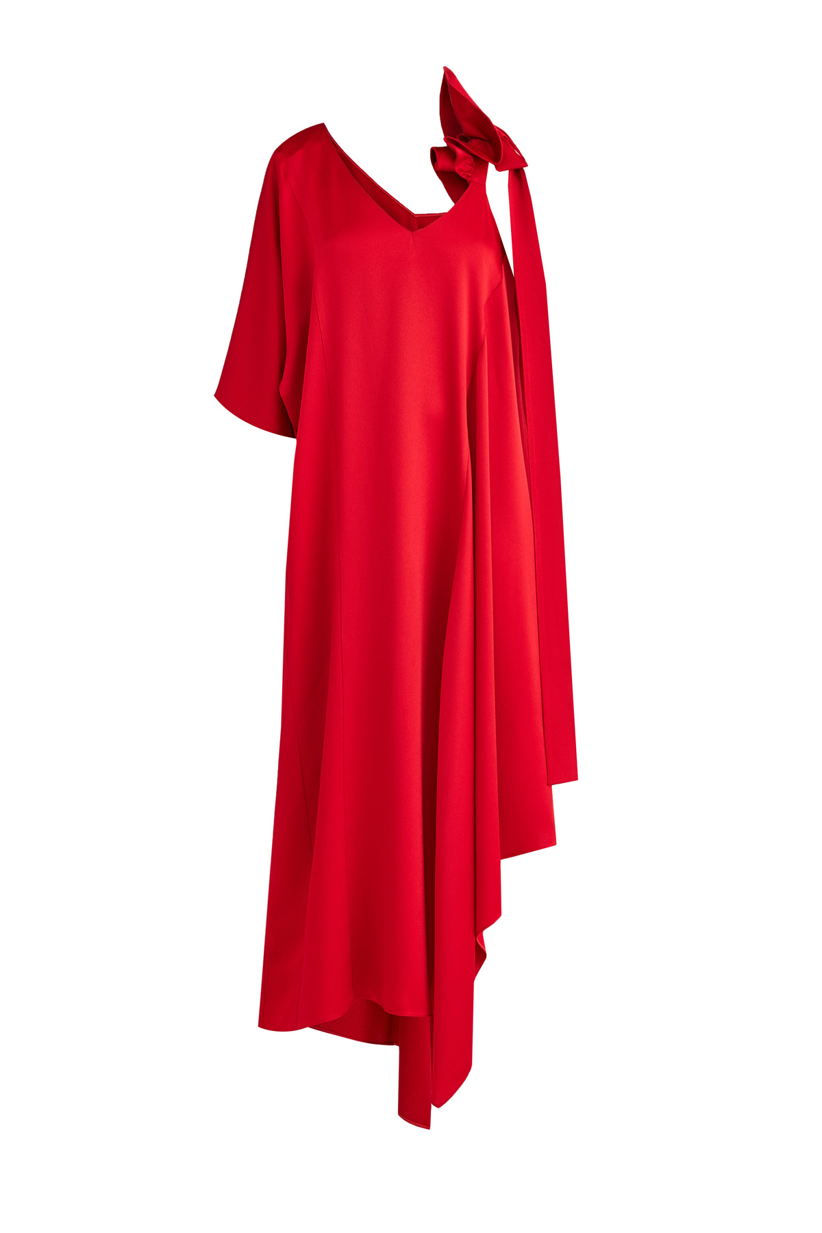 Асимметричное свободное платье из тисненого атласа алого цвета VALENTINO, размер 38;40 - фото 1