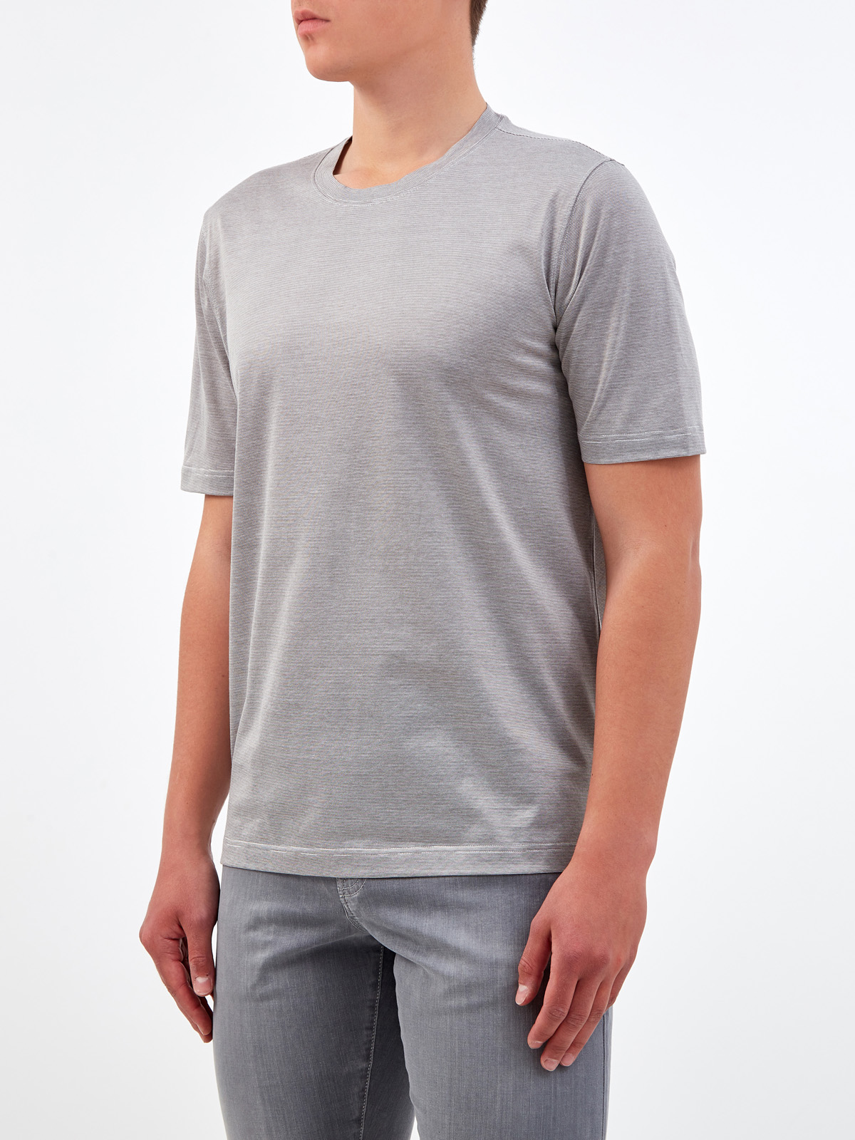 Хлопковая футболка с микро-принтом в тонкую полоску GRAN SASSO, цвет серый, размер 48;52;54;56;50 - фото 3