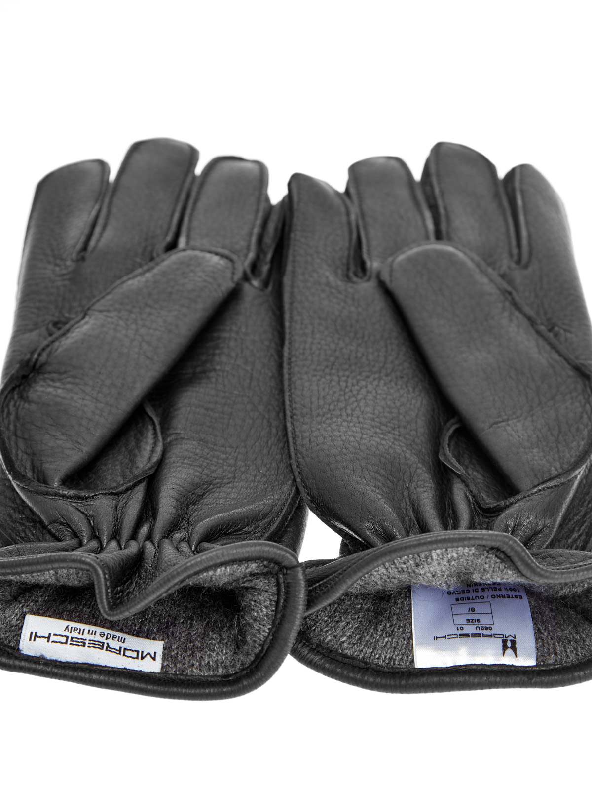 Однотонные перчатки из кожи оленя и кашемира MORESCHI, цвет черный, размер L;XS;S;M - фото 3