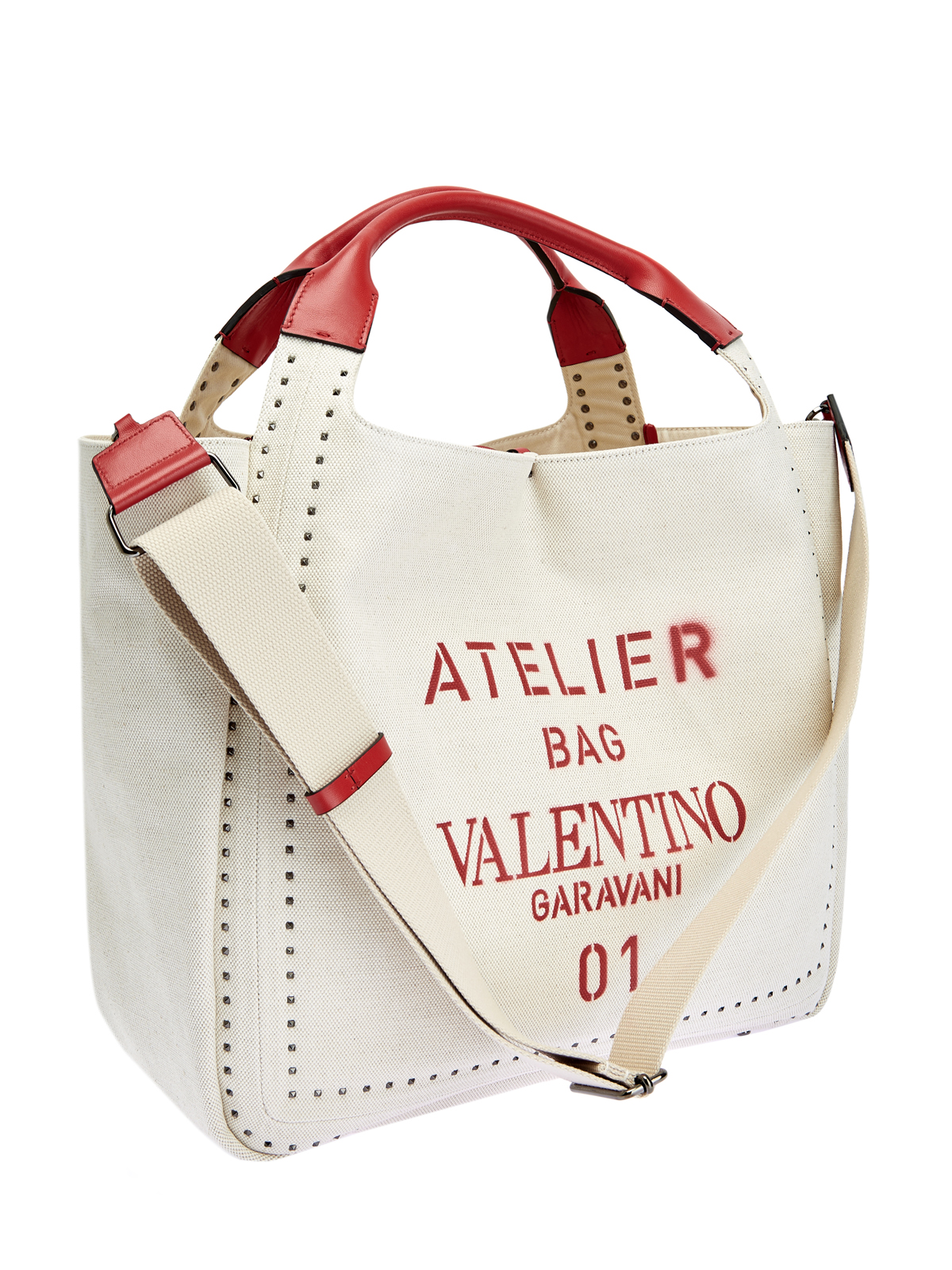 Сумка Atelier Bag с трафаретным принтом и кожаной отделкой VALENTINO, цвет белый, размер 37;38;39;40;38.5 - фото 3