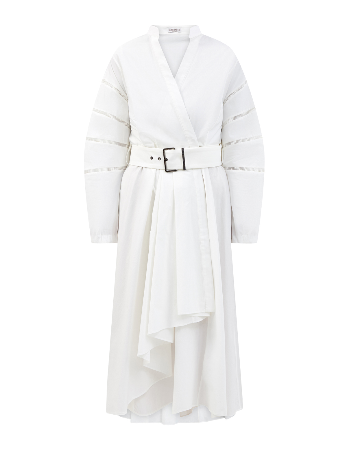 Хлопковое платье на запах с архитектурными рукавами BRUNELLO CUCINELLI, цвет белый, размер 42;44;46;40 - фото 1