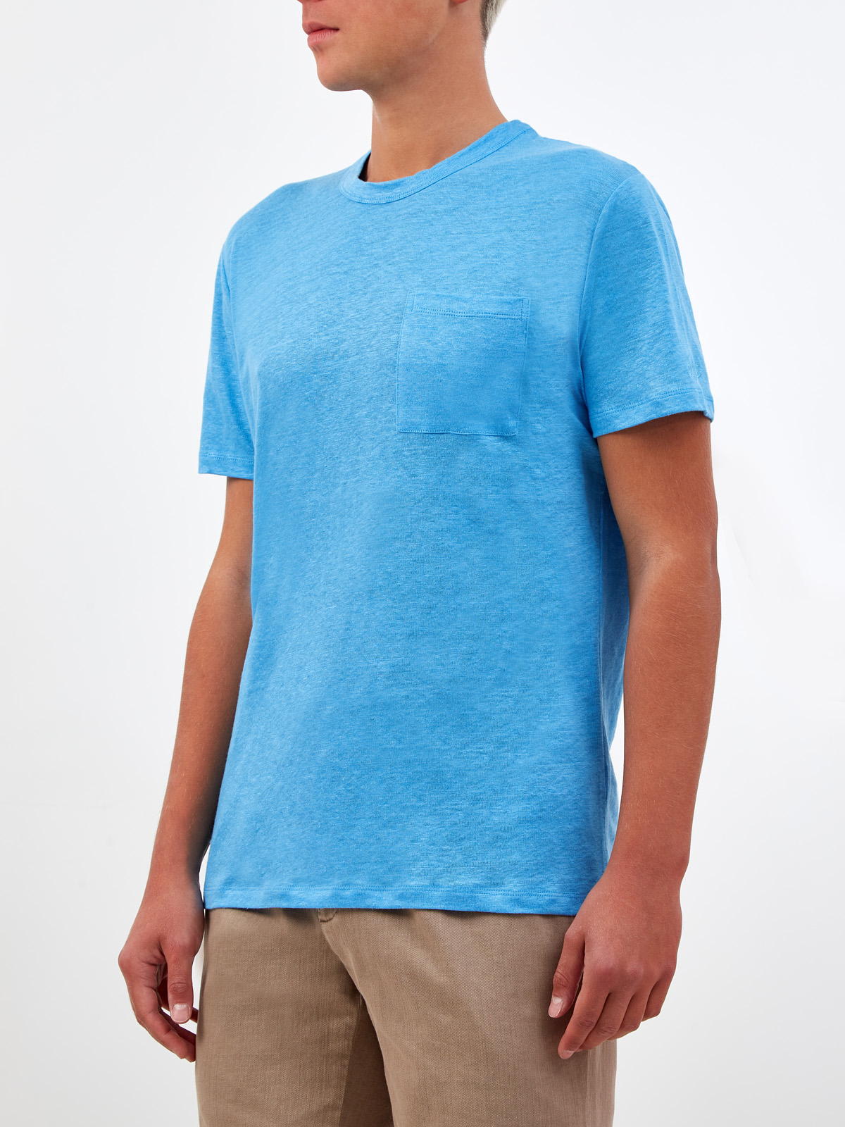 Свободная футболка из дышащего льна с вышивкой в тон MC2 SAINT BARTH, цвет голубой, размер M;XL - фото 3