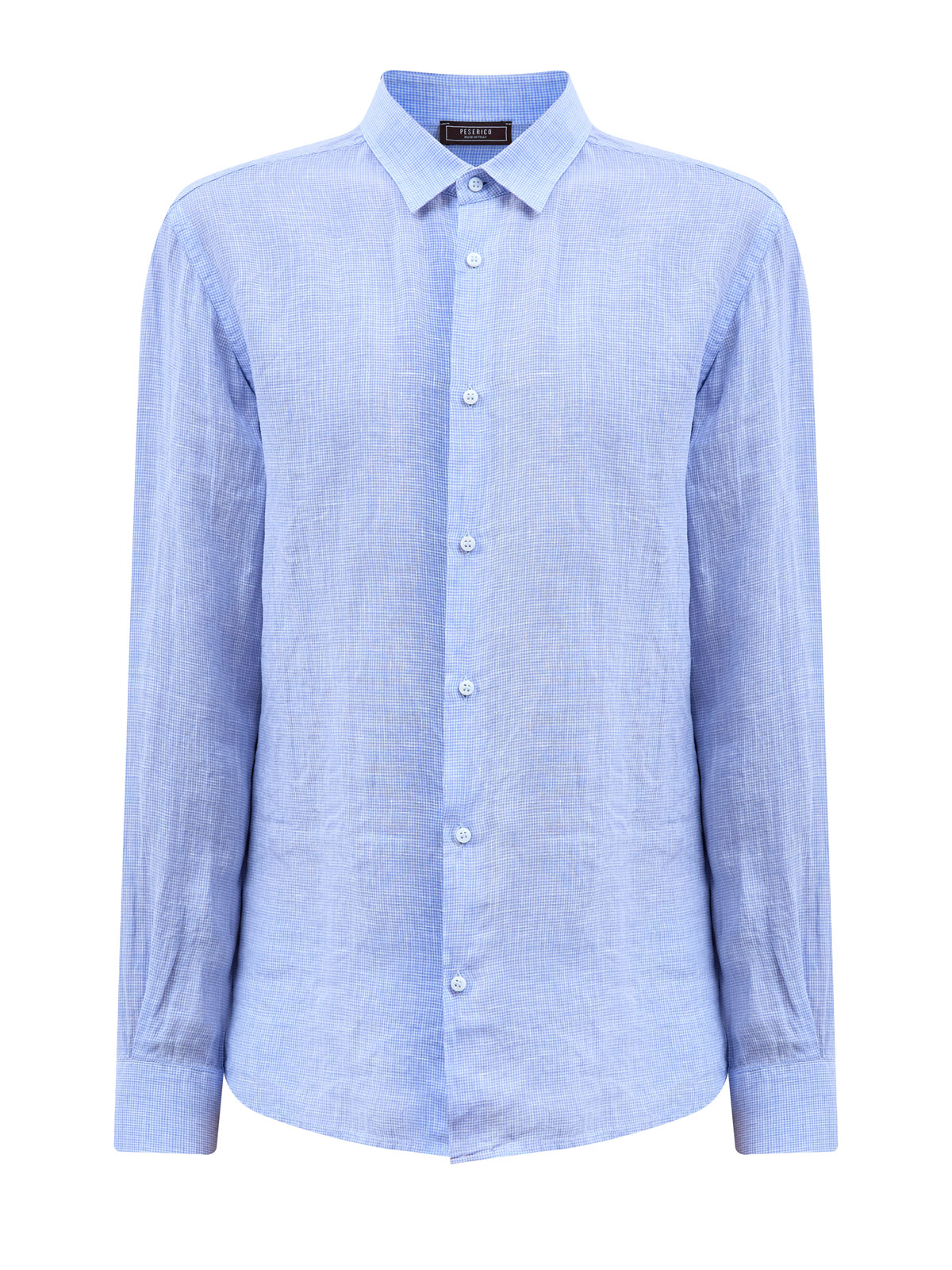 Свободная рубашка из льняной ткани с микро-узором в клетку PESERICO, цвет голубой, размер 50;52;54;56