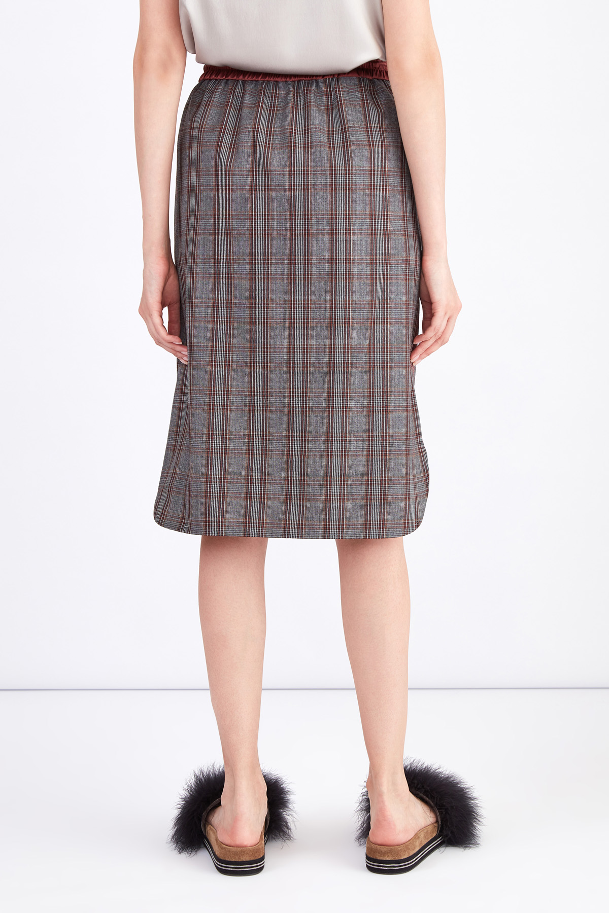 Шерстяная юбка с эластичным поясом и лампасами контрастного тона BRUNELLO CUCINELLI, цвет серый, размер 44;46 - фото 4