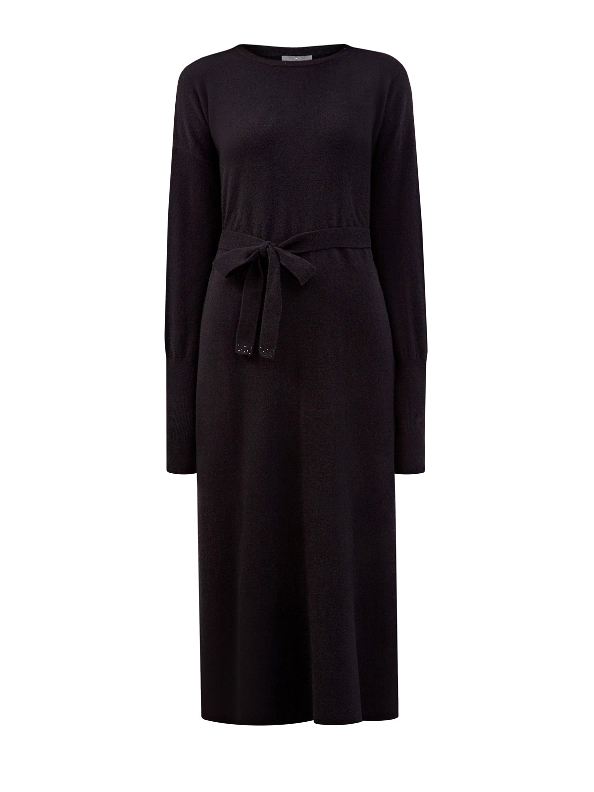 Кашемировое платье с поясом и миниатюрными пайетками RE VERA, цвет черный, размер L;XL - фото 1