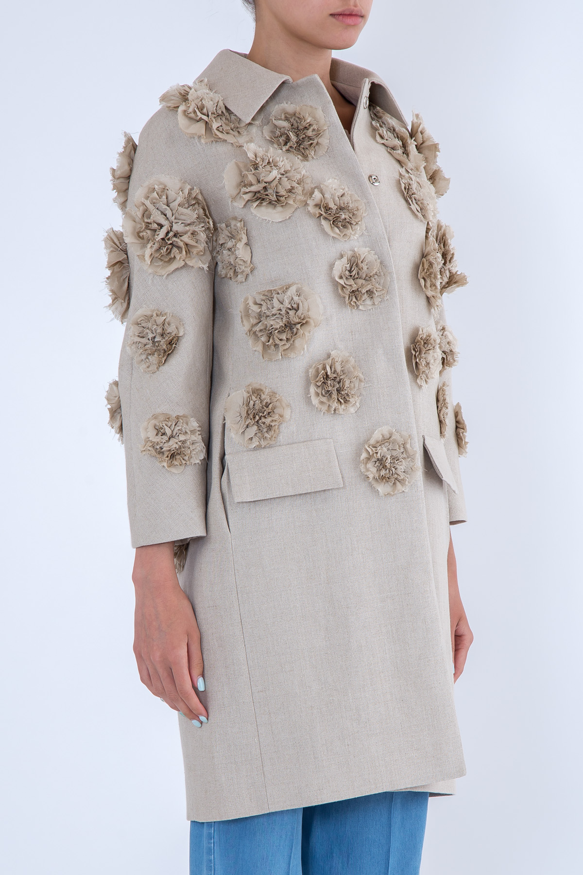 Пальто изо льна с аппликациями в виде цветочных бутонов MICHAEL KORS, размер 2 - фото 3