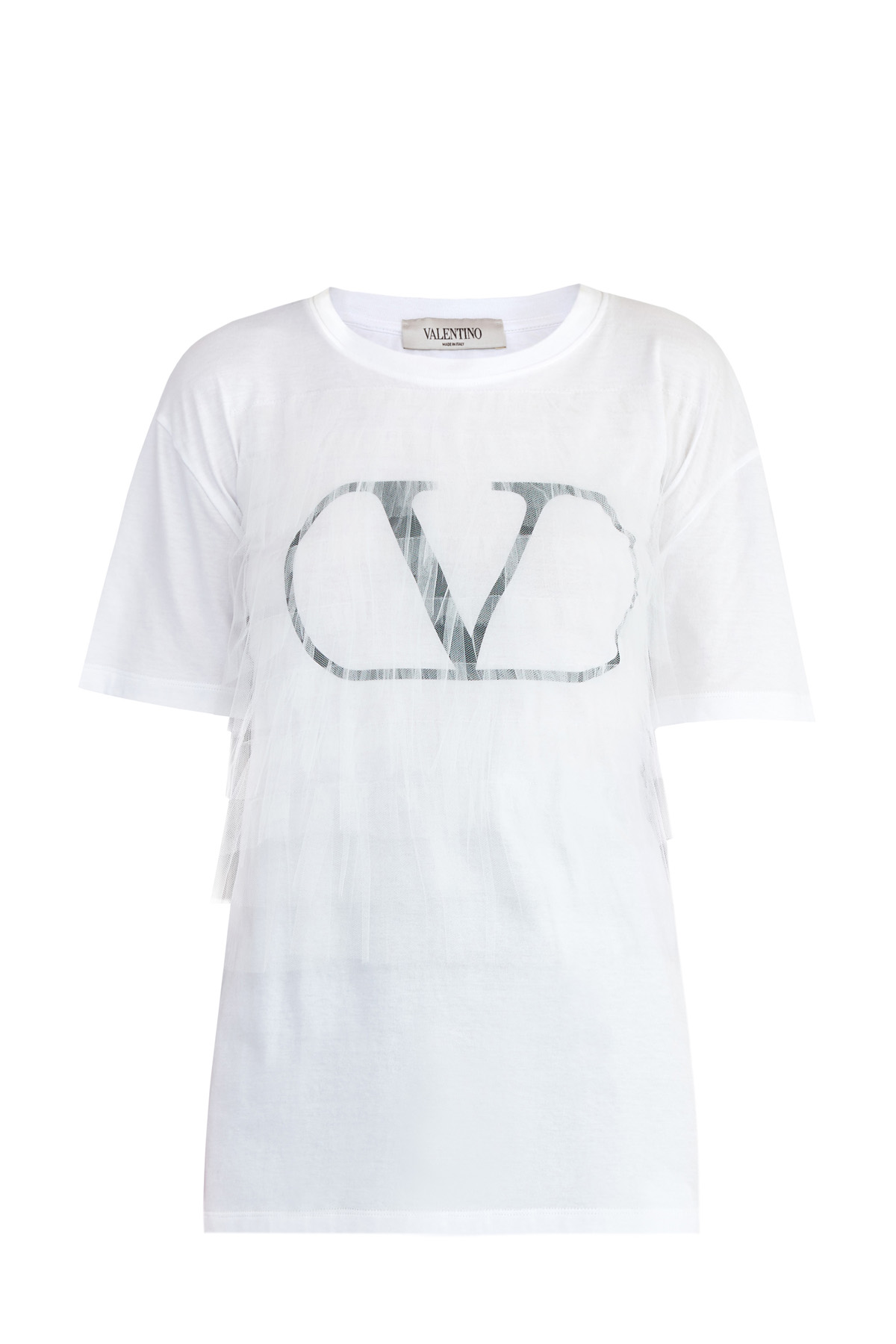 

Oversize-футболка из хлопка с аппликацией и декором из вуали в тон