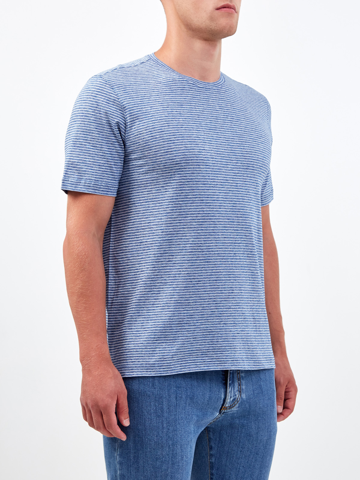 Хлопковая футболка из джерси с принтом в полоску GRAN SASSO, цвет синий, размер 50;54;56;60 - фото 3