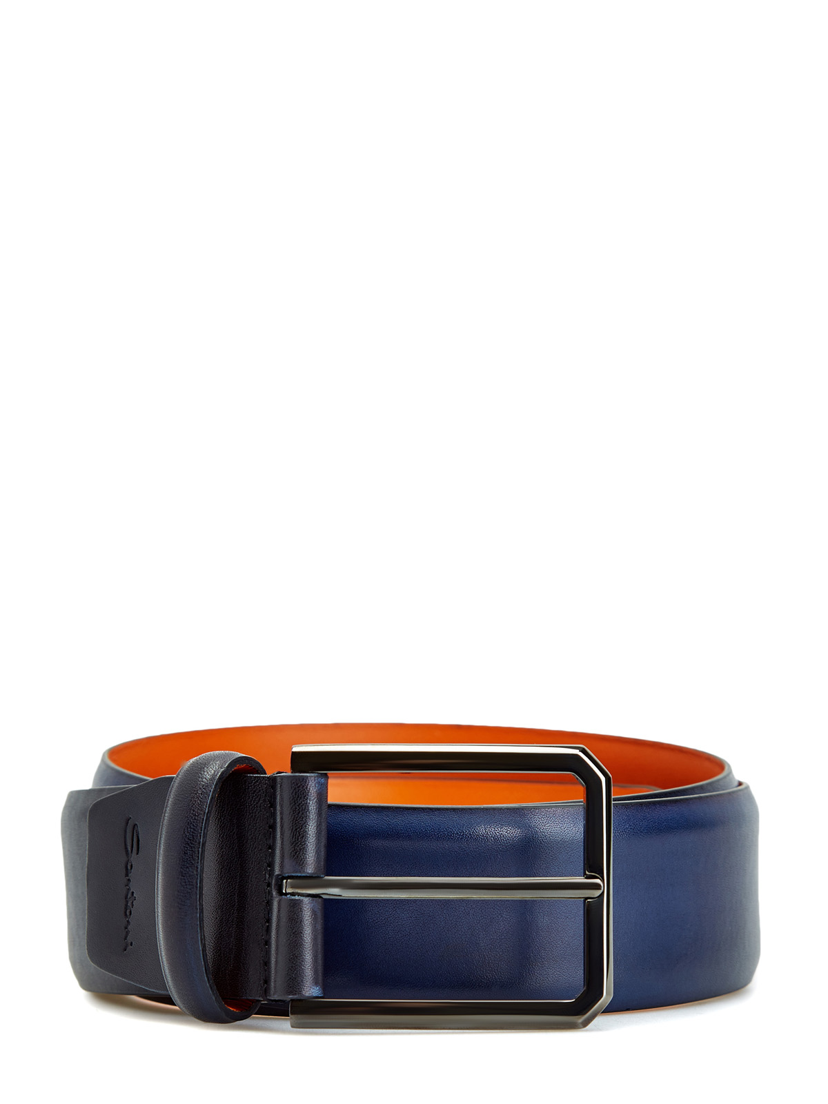 Кожаный ремень ручной работы с литой пряжкой SANTONI, цвет синий, размер 48;50;52;54;56;62 - фото 1