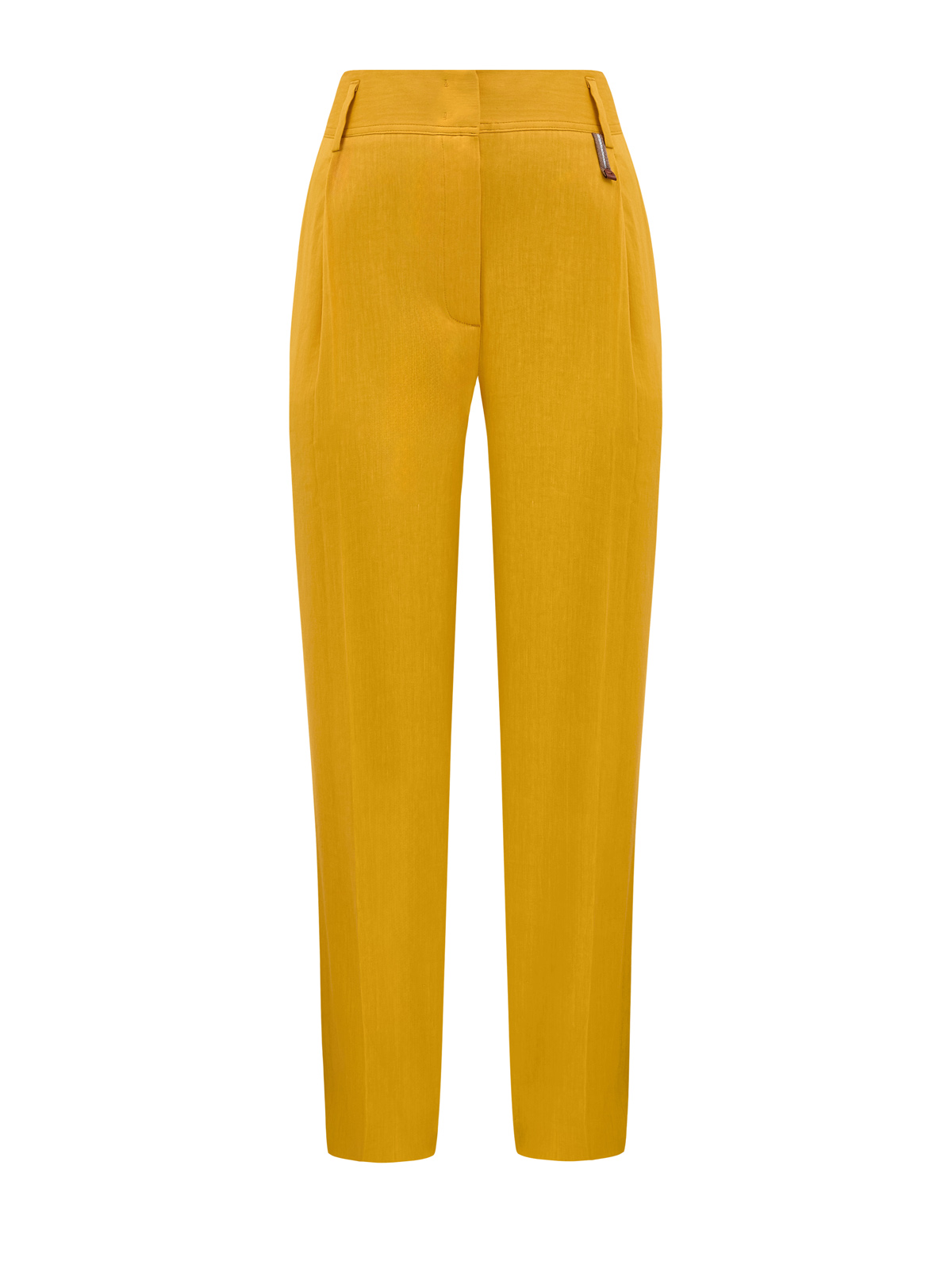 Прямые брюки из льна и вискозы с вязаной деталью на шлевке LORENA ANTONIAZZI, цвет желтый, размер 40;42;44