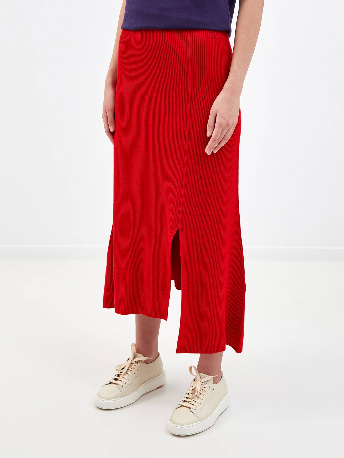 Яркая юбка-миди из пряжи в тонкий рубчик KENZO, цвет красный, размер S;M - фото 3