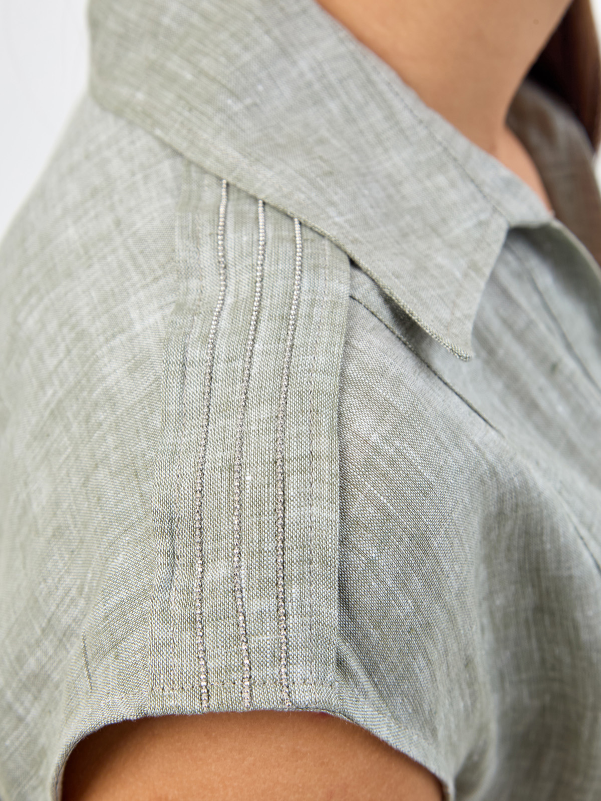 Комбинезон из льняной ткани с ювелирными цепочками и поясом PESERICO, цвет зеленый, размер 38;40;42 - фото 5