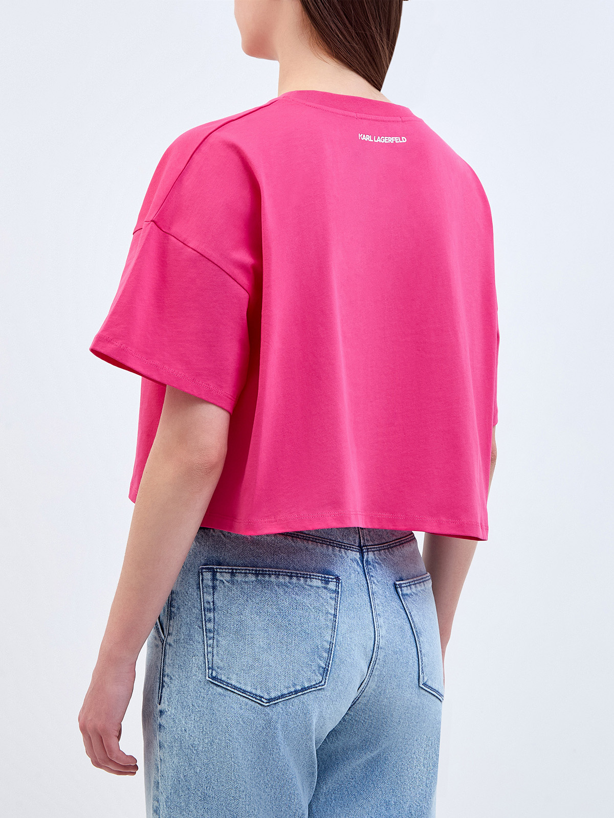 Укороченная футболка из органического хлопка джерси с принтом KARL LAGERFELD, цвет розовый, размер XS;S;M - фото 4