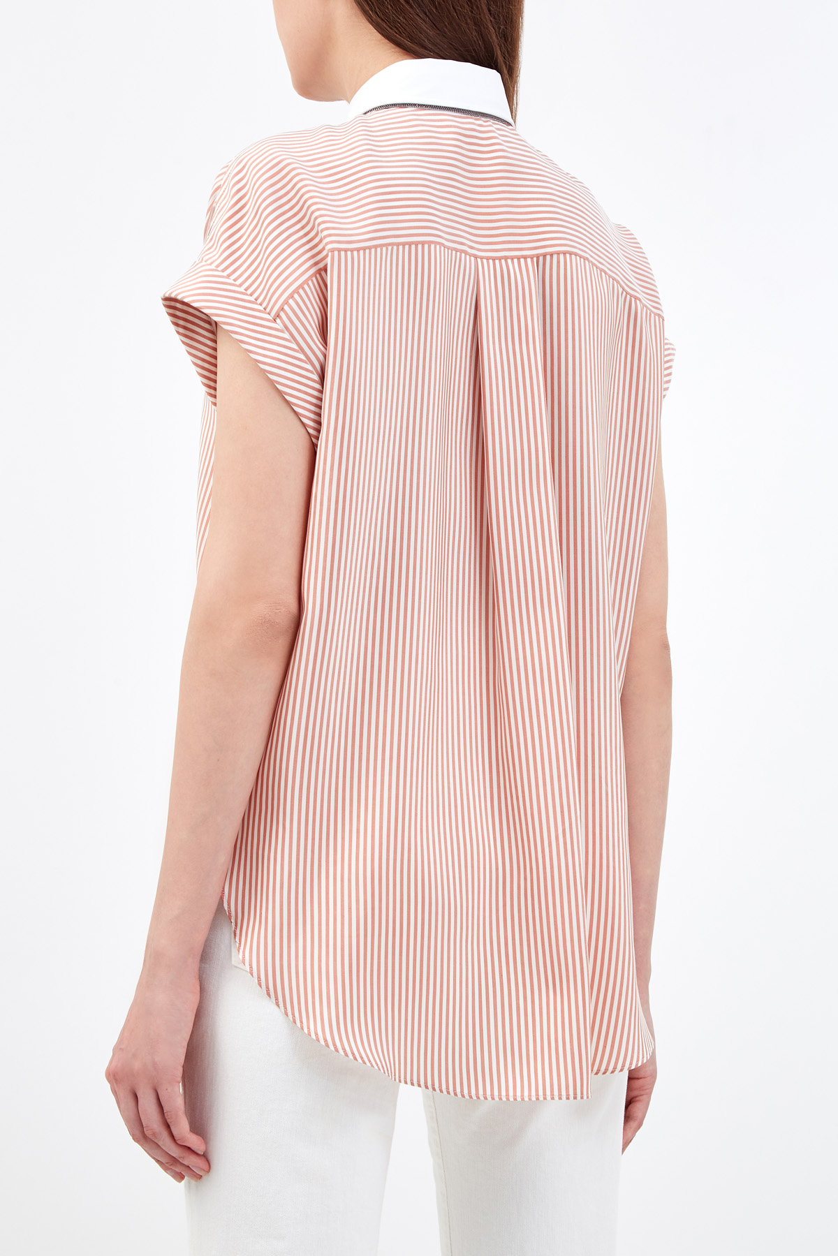 Шелковая блуза в полоску с контрастным воротником BRUNELLO CUCINELLI, цвет мульти, размер 40;44;48;38 - фото 4