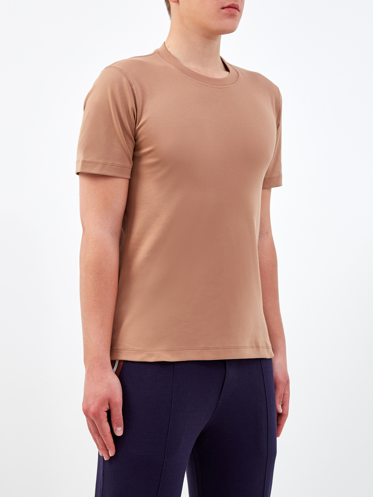 Однотонная футболка Slim Fit из мягкого джерси BRUNELLO CUCINELLI, цвет бежевый, размер 52;54;48 - фото 3