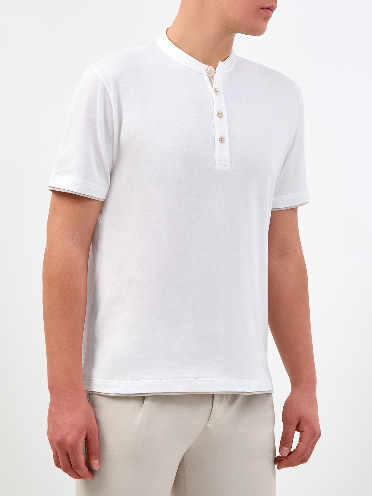 Хлопковая футболка с застежкой на пуговицы и двойной окантовкой ELEVENTY, цвет белый, размер 48;50;52;54;56 - фото 3