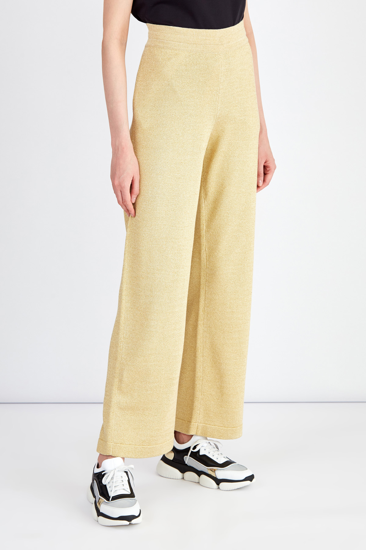 Широкие брюки из мерцающей пряжи с люрексом золотистого цвета MONCLER, размер 42 - фото 3