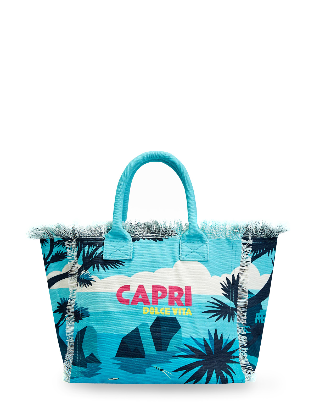 Пляжная сумка из хлопка с бахромой и принтом Capri MC2 SAINT BARTH, цвет голубой, размер S - фото 1