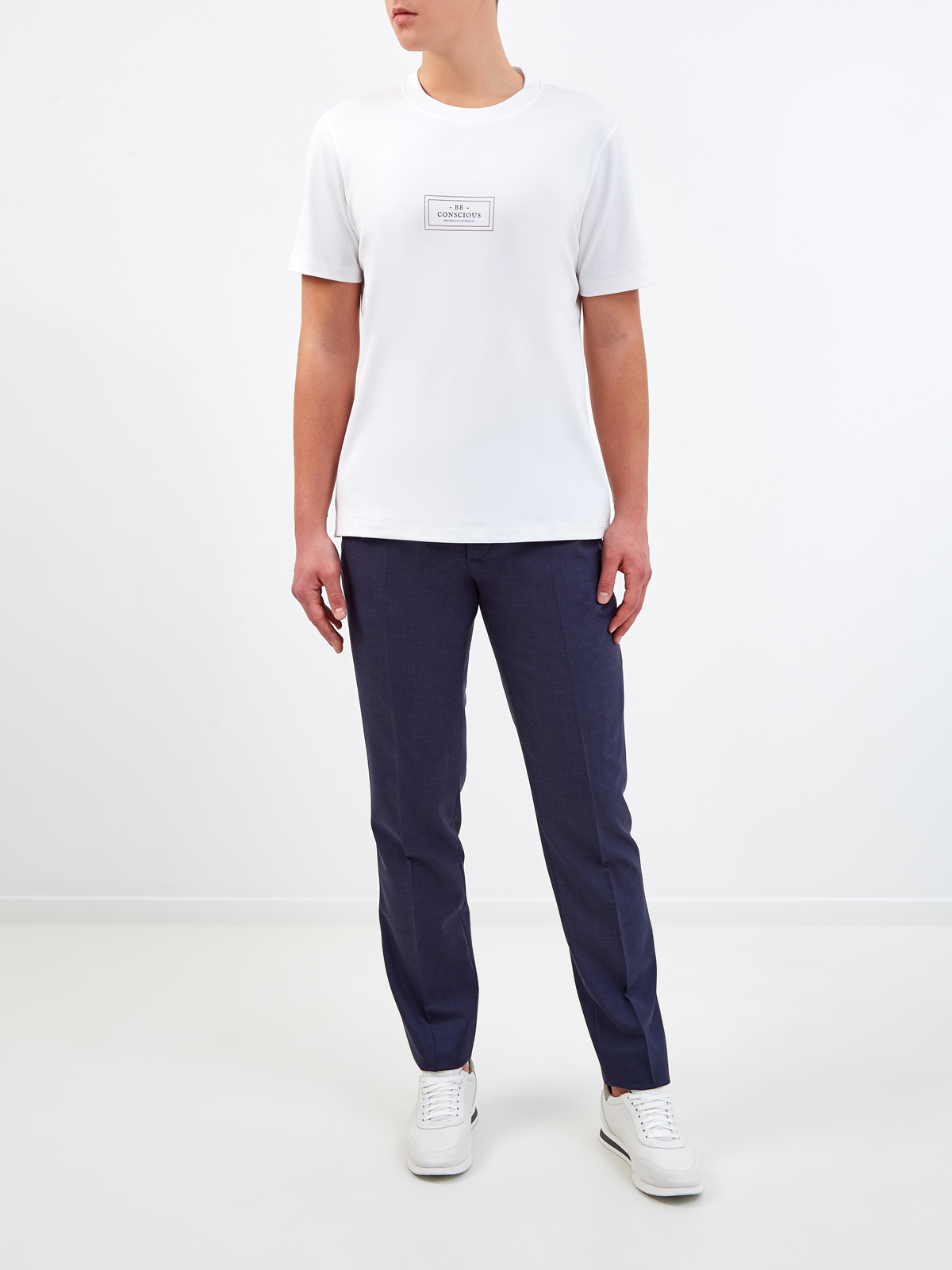 Белая футболка из джерси с минималистичным принтом BRUNELLO CUCINELLI, цвет белый, размер 46;52;56;50 - фото 2