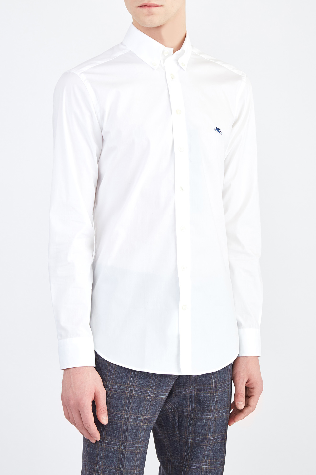 Приталенная рубашка с вышитой символикой бренда ETRO, цвет белый, размер 50 - фото 3