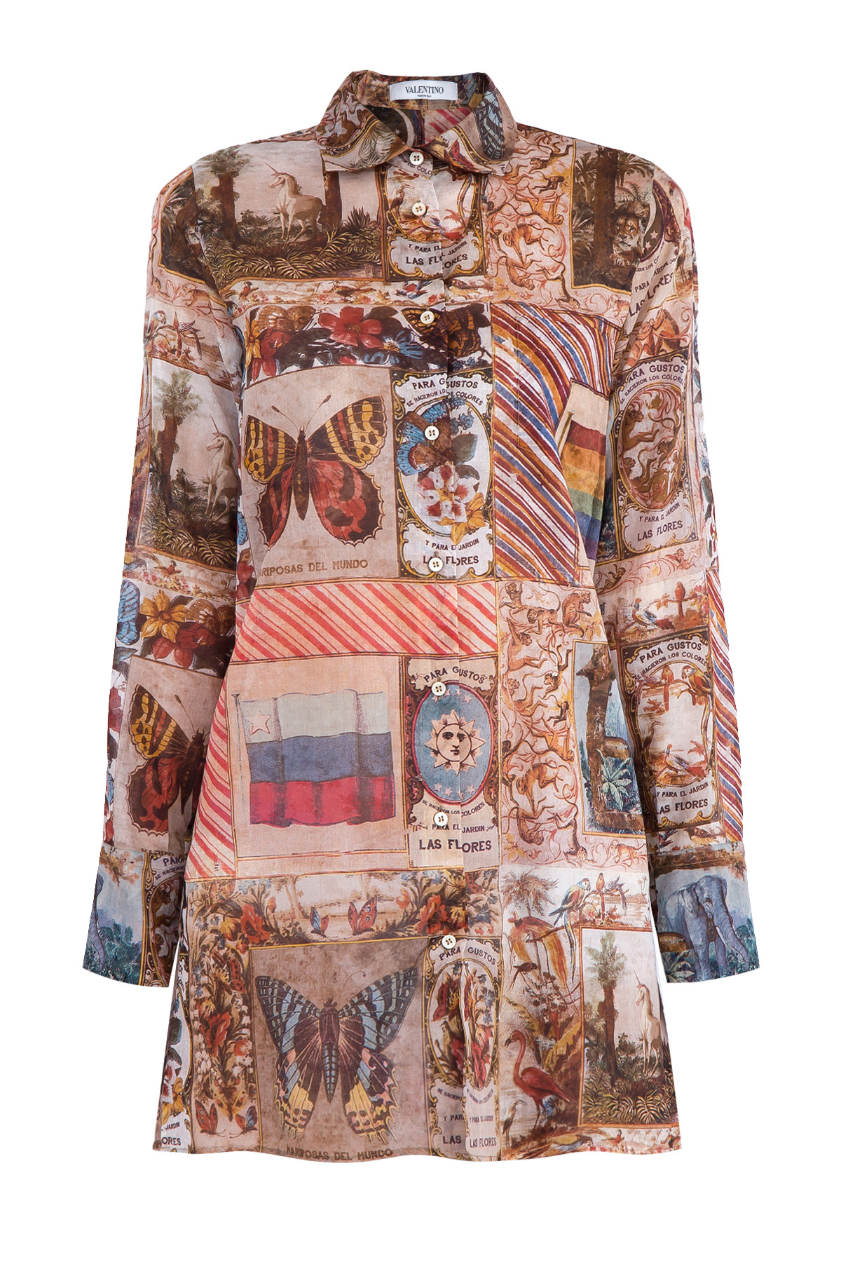 Хлопковая блуза прямого кроя с принтом в виде коллажа VALENTINO, цвет мульти, размер 40 - фото 1