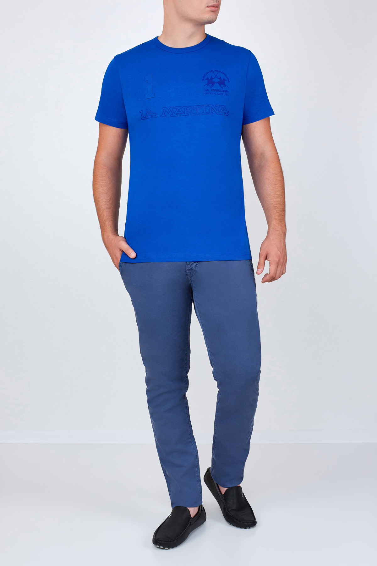 Хлопковая футболка в спортивном стиле из джерси с фактурным декором LA MARTINA, цвет синий - фото 2