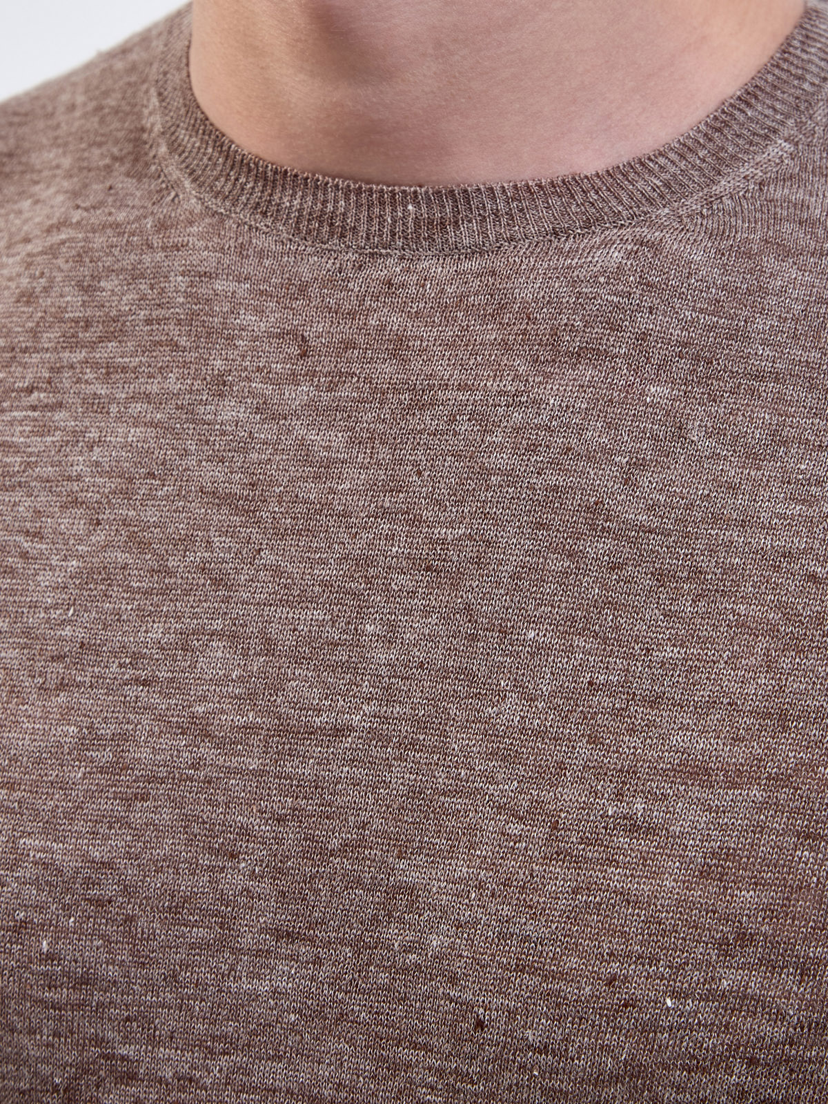 Джемпер из меланжевого льна с отделкой английской вязки GRAN SASSO, цвет коричневый, размер 48;50;56 - фото 5
