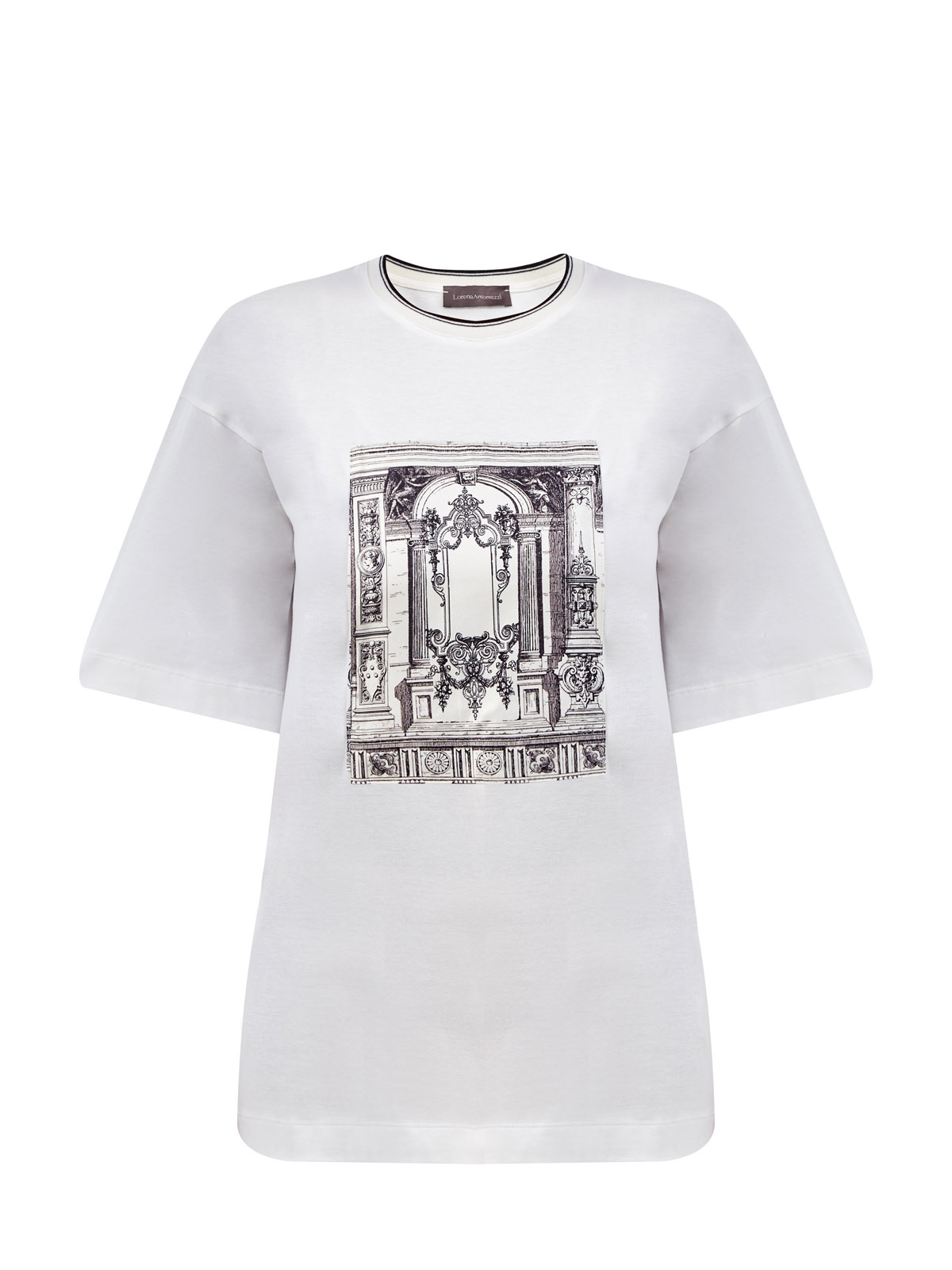 

Хлопковая футболка-oversize с принтом и контрастным кантом, Белый, Хлопковая футболка-oversize с принтом и контрастным кантом