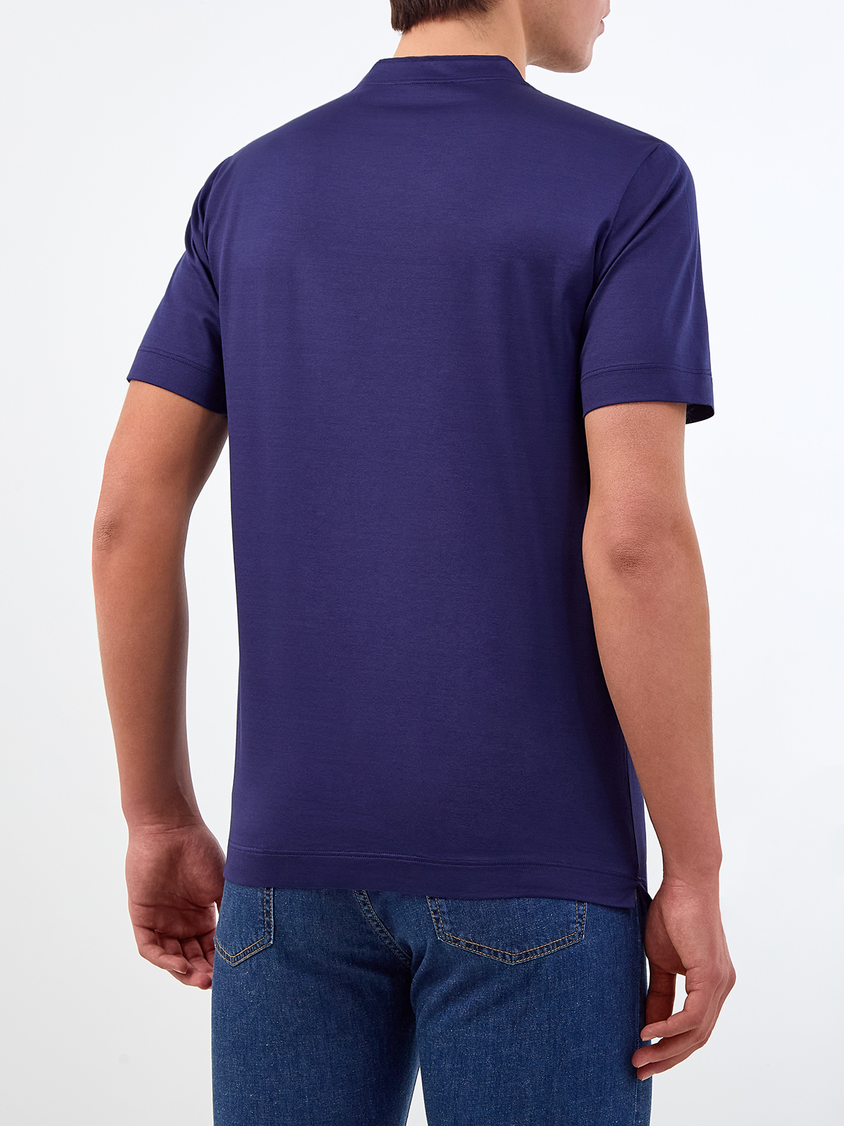 Однотонная футболка из гладкого хлопкового джерси CANALI, цвет синий, размер 50;52;54;56;58;60;62;48 - фото 4