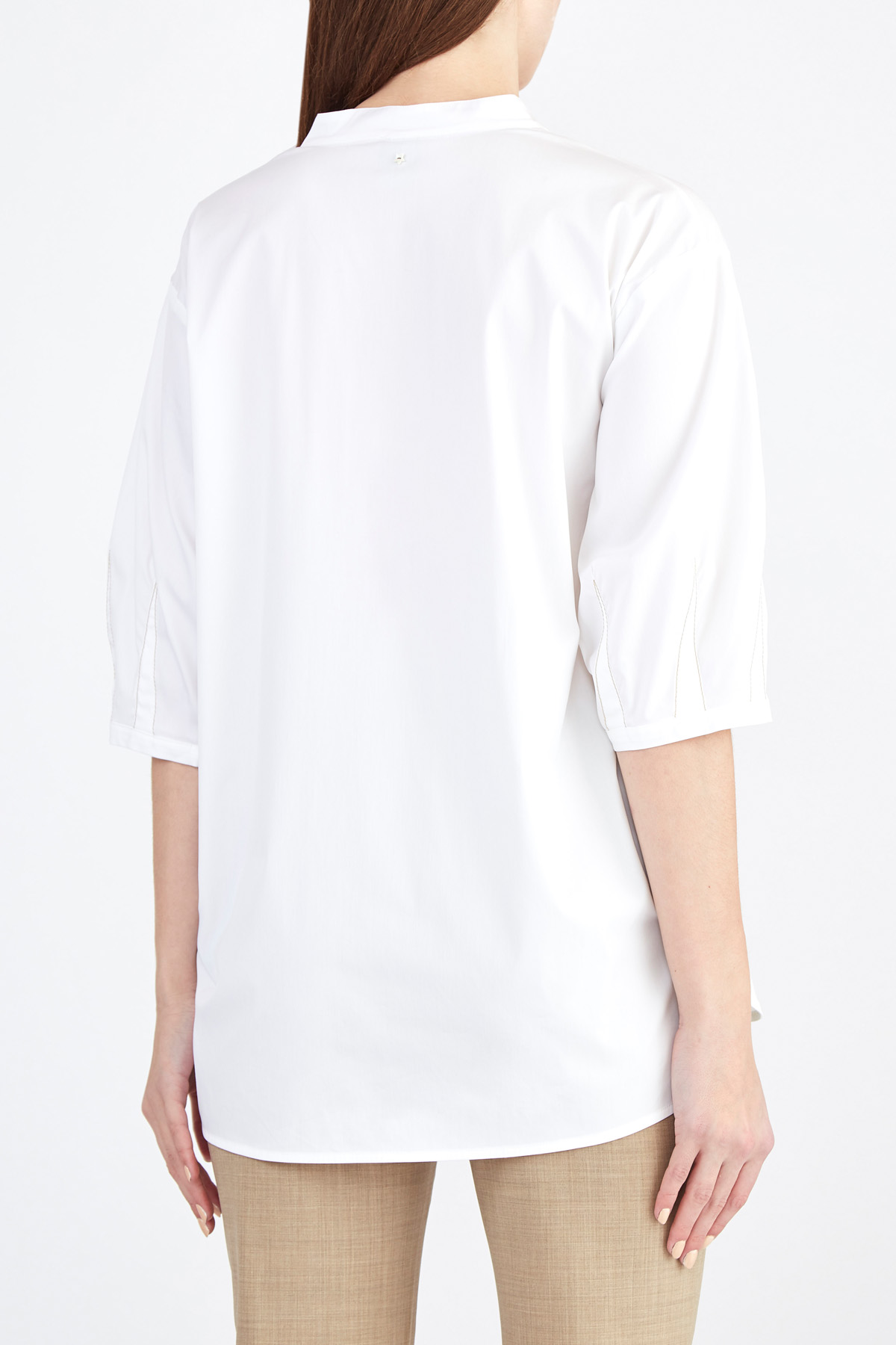 Блуза из хлопка с оригинальной прострочкой контрастной нитью LORENA ANTONIAZZI, цвет белый, размер 46 - фото 4