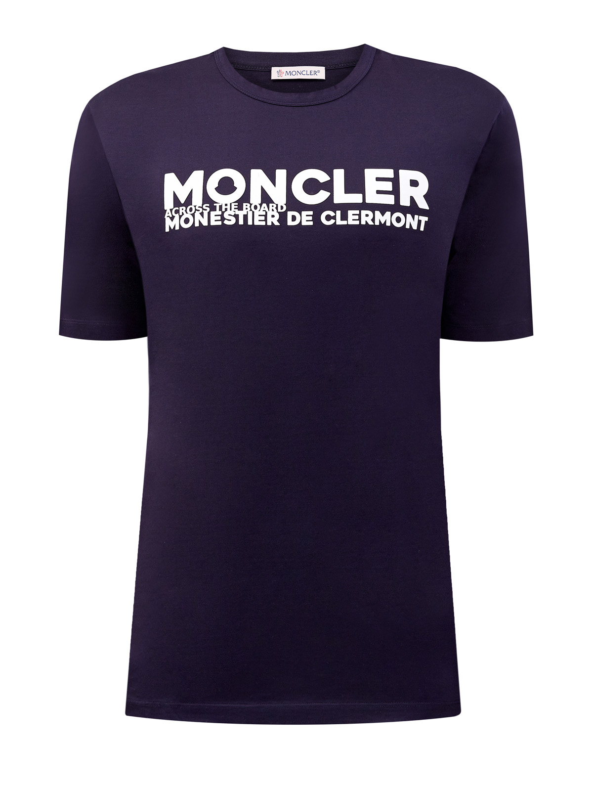 Хлопковая футболка с объемной аппликацией-леттерингом MONCLER, цвет синий, размер M;L;XL;3XL - фото 1