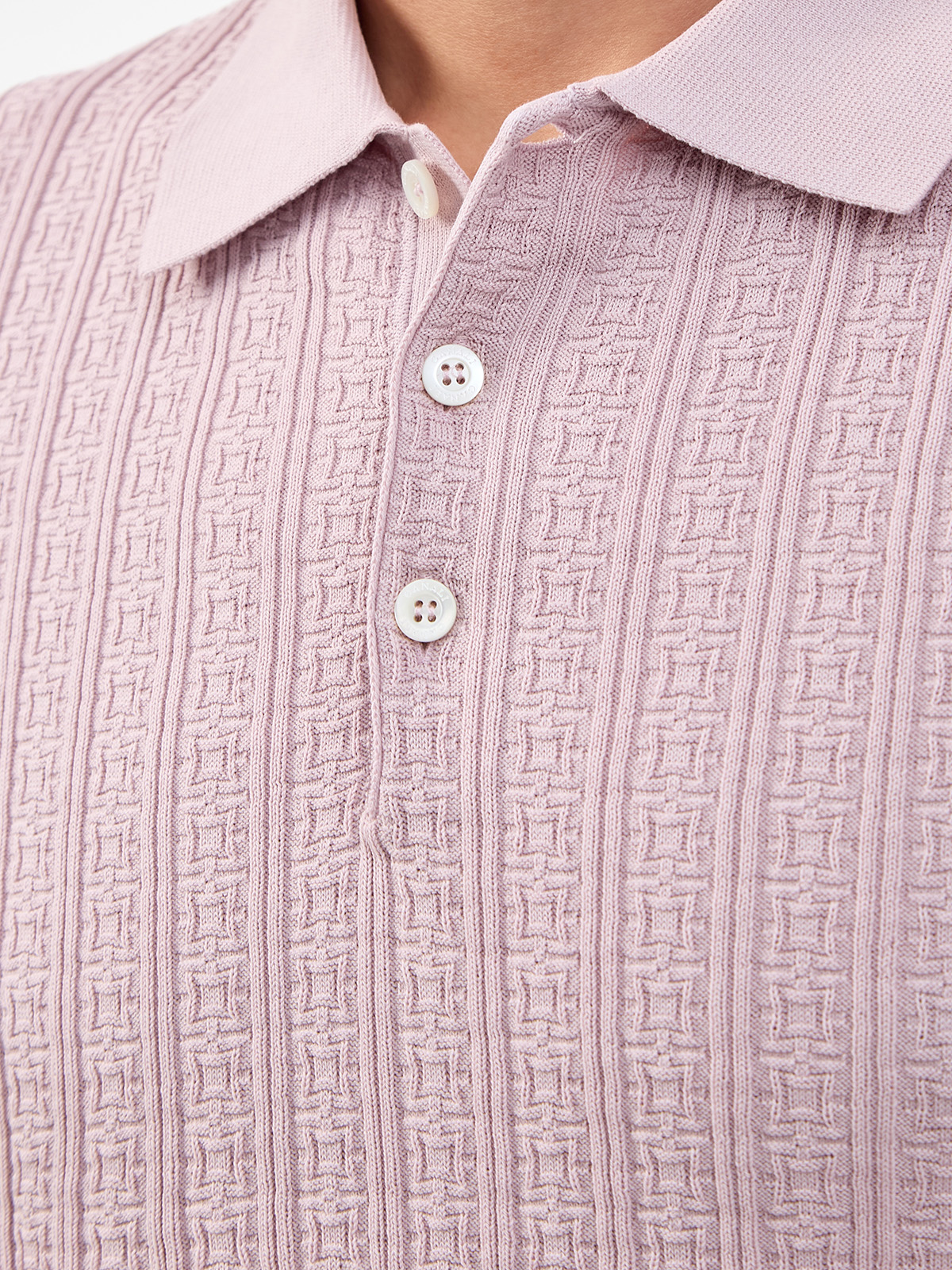 Хлопковый джемпер-поло с фактурным узором в тон CANALI, цвет розовый, размер 50;52;54;48 - фото 5