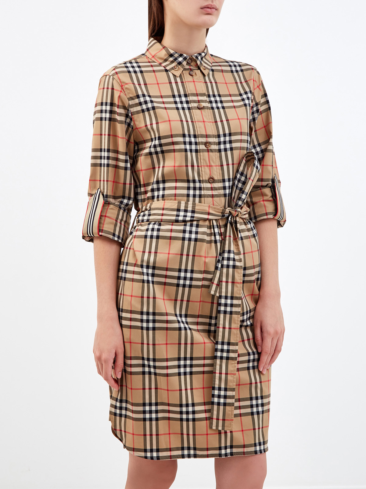 Приталенное платье-рубашка в клетку Vintage Check BURBERRY, цвет коричневый, размер S;L;XL - фото 3