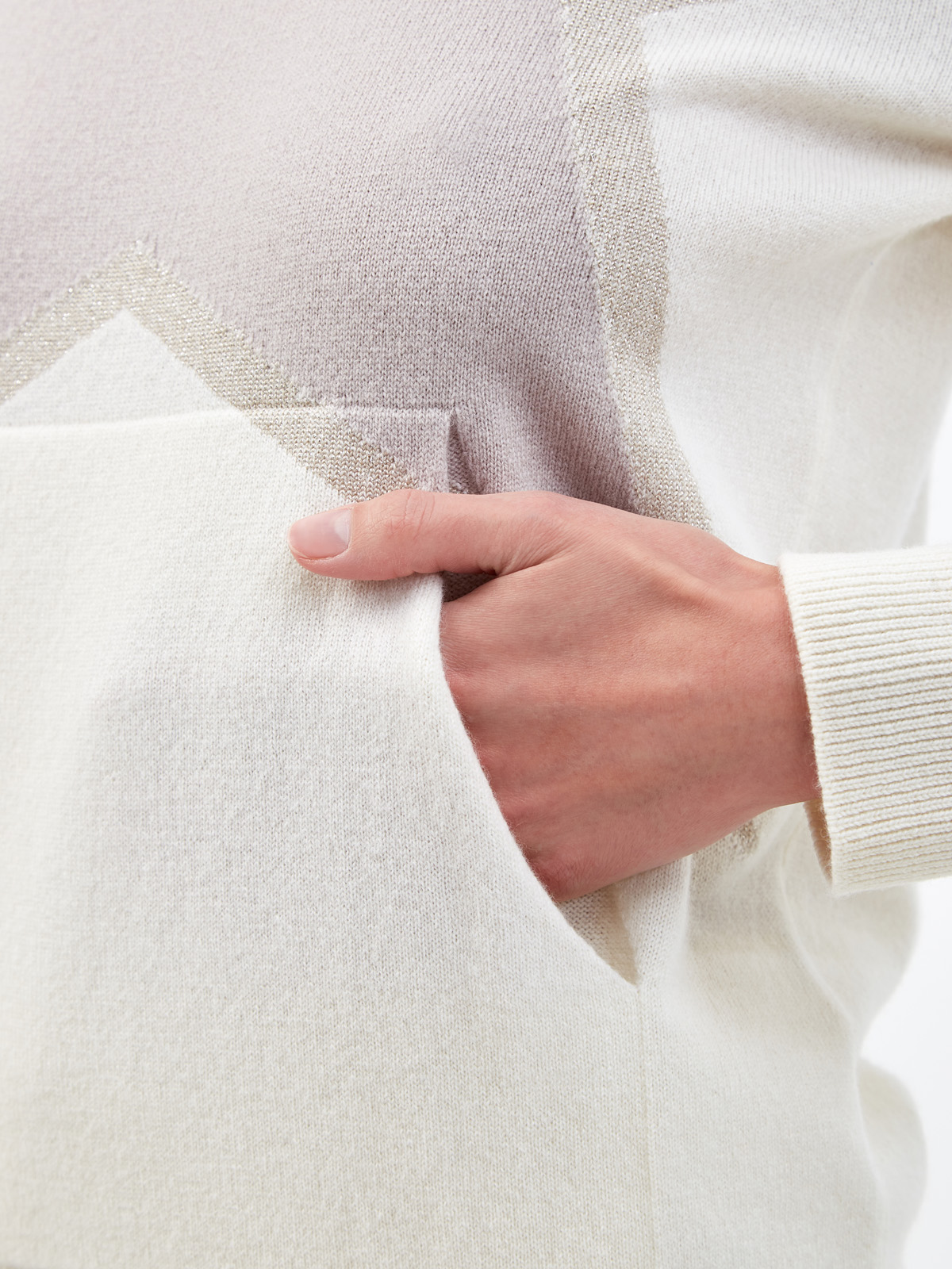 Джемпер из шерсти и кашемира с мерцающей интарсией LORENA ANTONIAZZI, цвет белый, размер 40;42 - фото 5