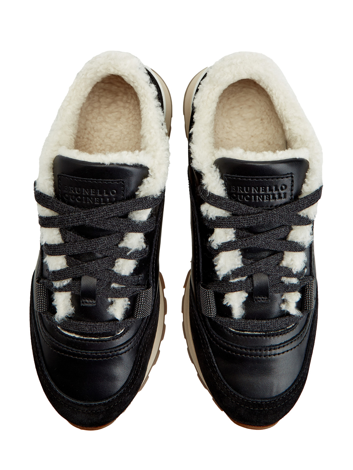 Кожаные кроссовки с подкладкой из ширлинга и цепочкой Мониль BRUNELLO CUCINELLI, цвет черный, размер 36.5;37.5;38.5;41 - фото 4