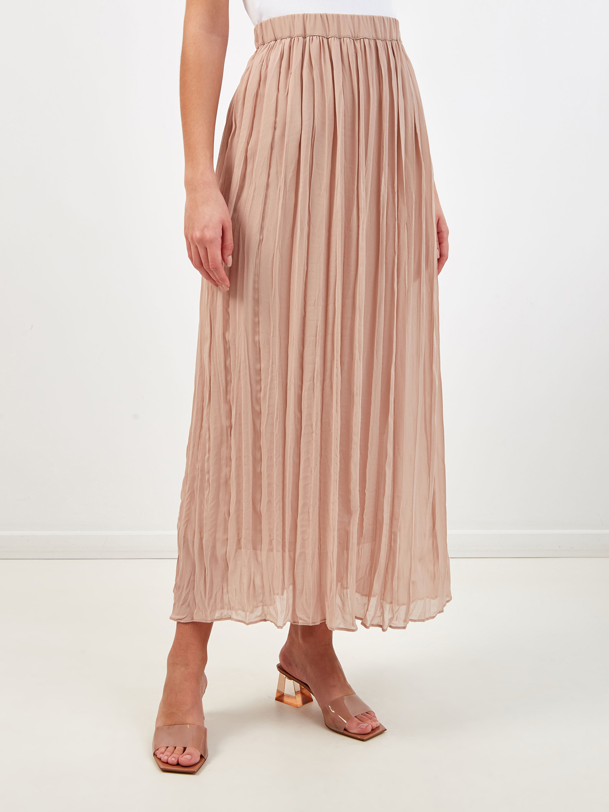 Плиссированная юбка-миди из струящегося шелка GENTRYPORTOFINO, цвет бежевый, размер 42;44;46;40 - фото 3
