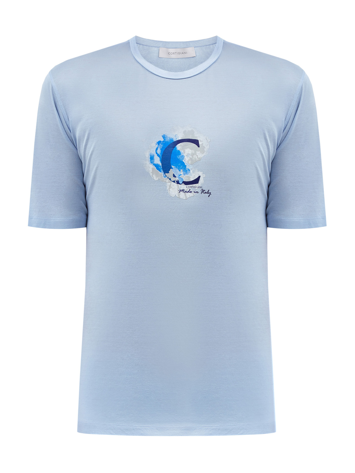 Футболка из хлопкового джерси с принтом ручной работы CORTIGIANI, цвет голубой, размер 52;54;60;62;50 - фото 1